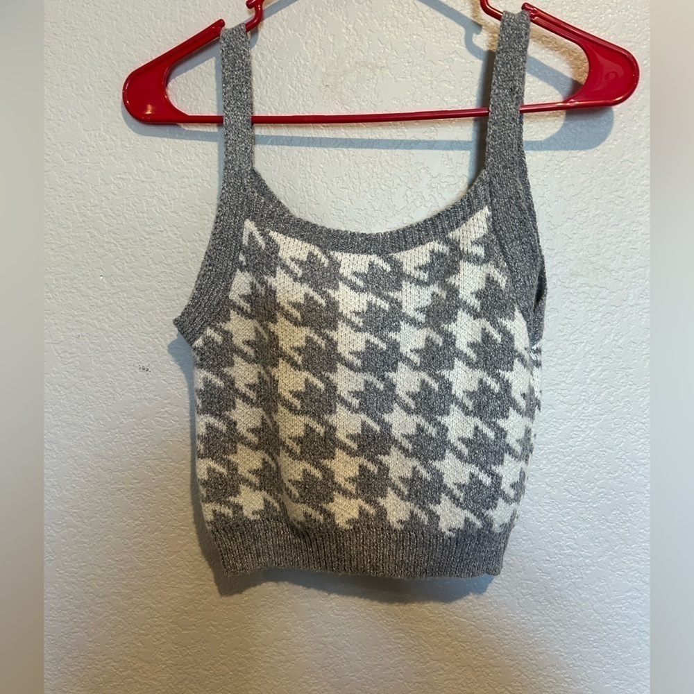 B11.06 SHEIN Cardigan Set Houndstooth Tank Sweater Gray/White S - Picture 2 of 5